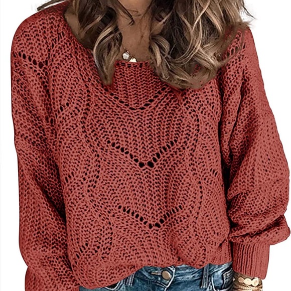 Summer Soft Crewneck Long Sleeve Hollow Cable Knit Pullover Sweaters - Picture 1 of 6